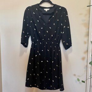 Yumi Women's Midi Dress Black Sheer Metallic Bird Print